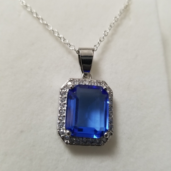 🌺Vtge Tanzanite,White Topaz Halo Pendant w/chain - Picture 4 of 7